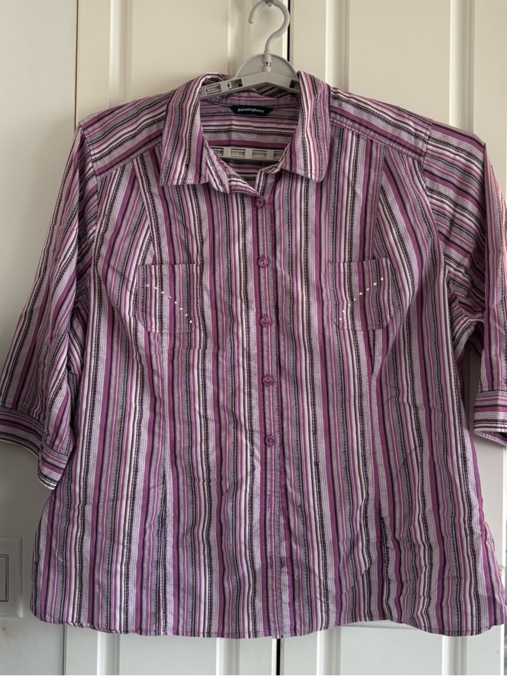 Penningtons Purple and White Striped Button-Down Shirt